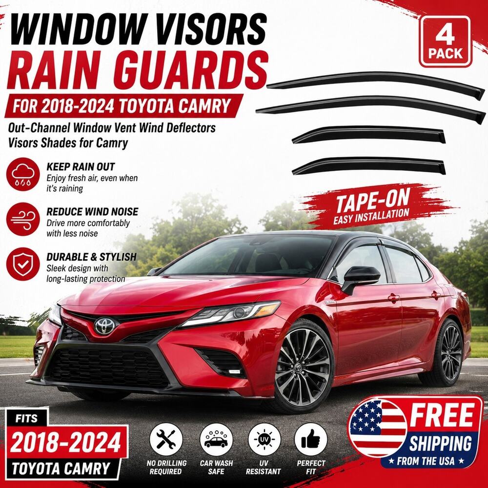 Window Visors Rain Guards for 2018-2024 Toyota Camry, Out-Channel Window Vent...
